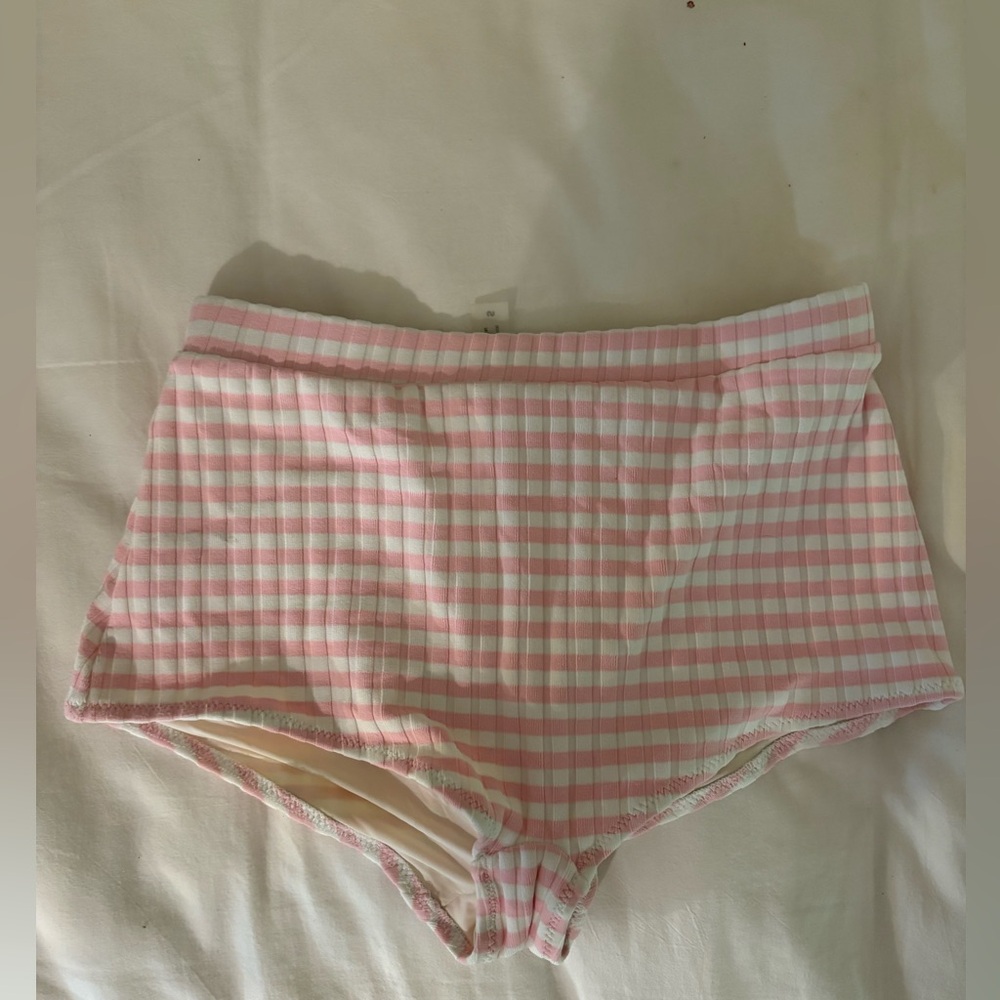 Solid & Striped Pink and White Striped High Waist Swimsuit Bottom